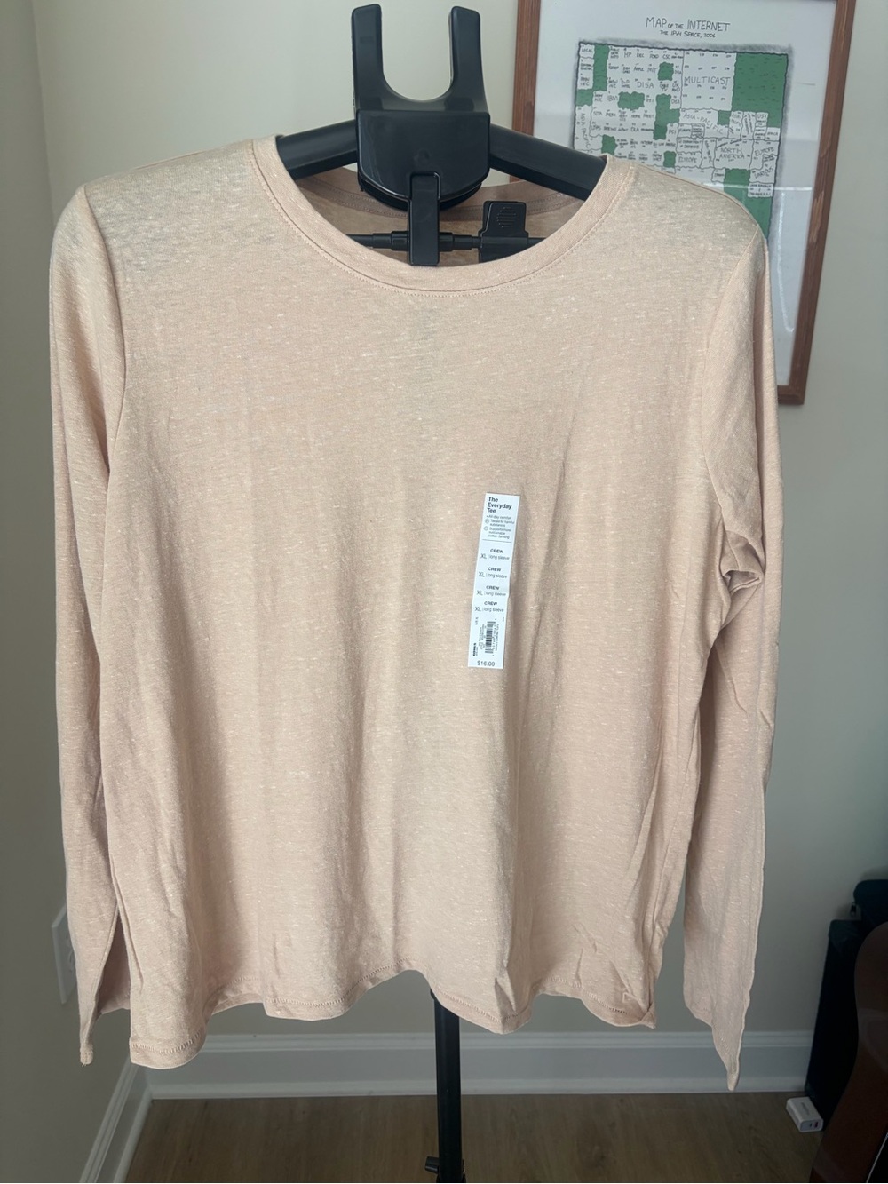 NWT Sonoma Everyday Tee Tan Long Sleeve Crew Top Sz XL